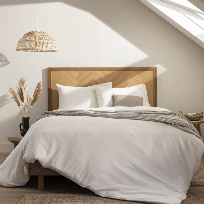 Tête de lit marqueterie en bois massif naturel Couleur bois naturel <span itemprop=