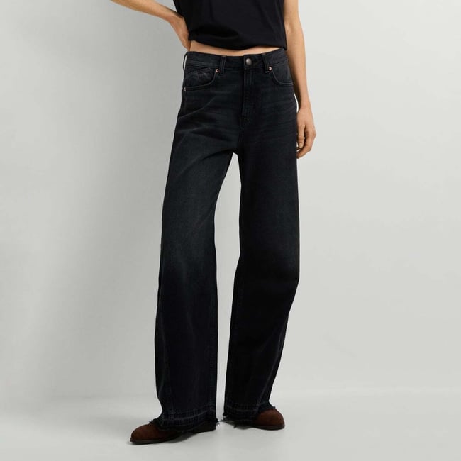 Belle - Jean Coupe Évasée, Taille Haute 11,5 oz noir/noir rigide den <span itemprop=