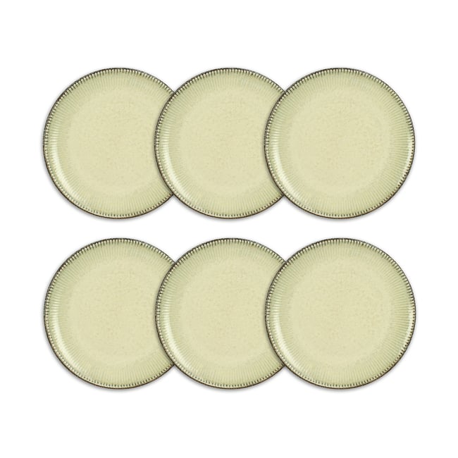 Lot de 6 assiettes à dessert 21cm en porcelaine, LUNEA Couleur beige <span itemprop=