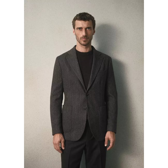 Veste en laine italienne à chevrons, coupe slim fit marron <span itemprop=