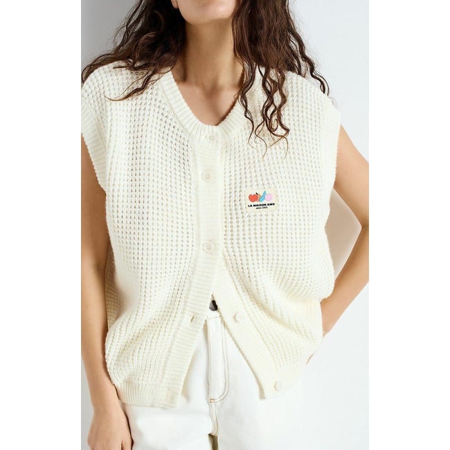 Gilet ample col rond, sans manches, CRASHWAY nacre <span itemprop=