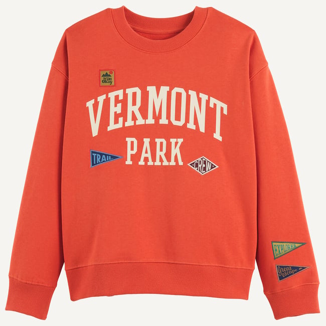 Sweat col rond, imprimé devant, avec badges brodés rouge <span itemprop=