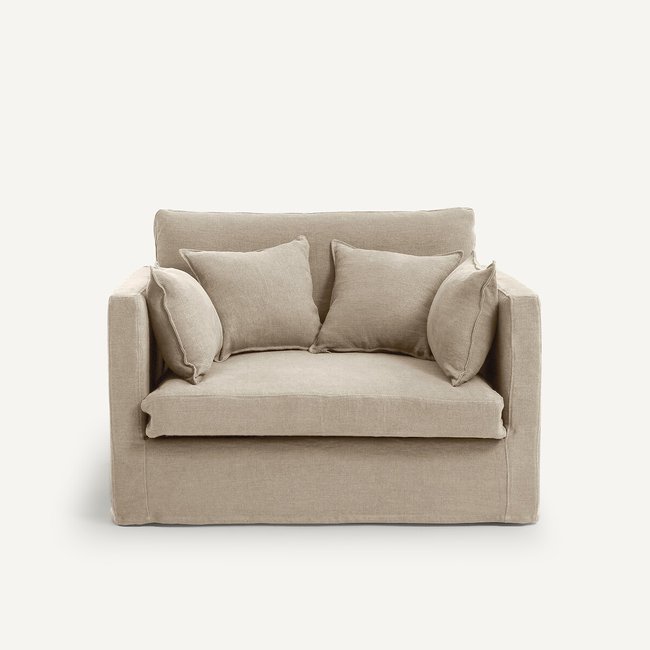 Canapé 2P lin épais stonewashed, Néo Kinkajou naturel <span itemprop=