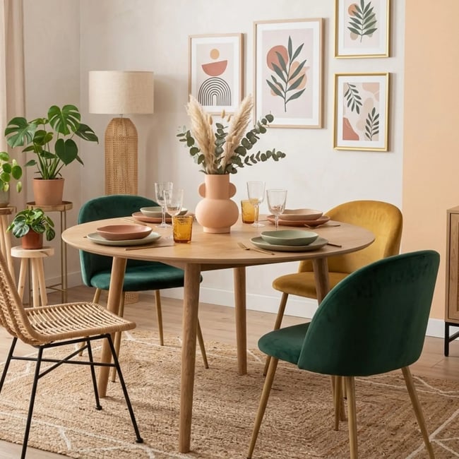Table ronde en bois clair L120 - NOGANA Couleur bois clair <span itemprop=
