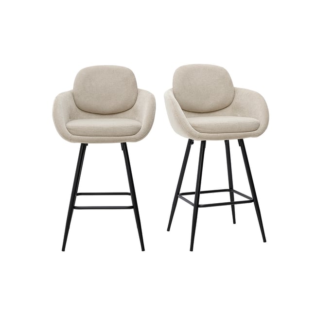 Tabourets de bar en tissu chenille beige et métal noir H68.5 cm (lot de 2) SLAKE - MILIBOO