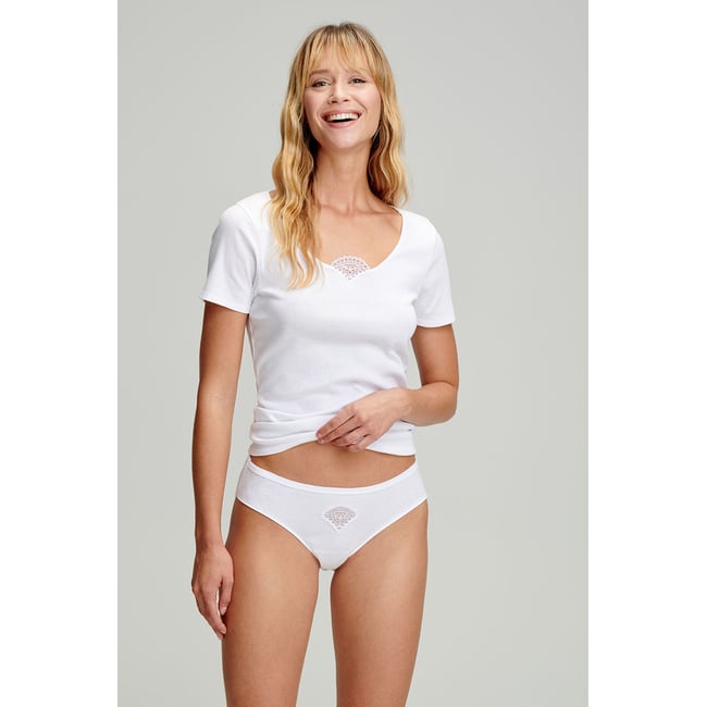 Culotte taille basse en coton léger bio blanc <span itemprop=