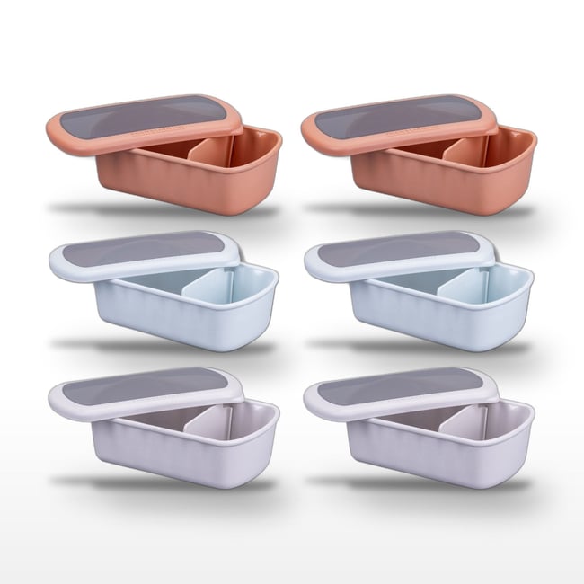 Lot de 6 lunch box 1 L avec 6 ustensiles de cuisine STORAGE beige|bleu|rouge <span itemprop=