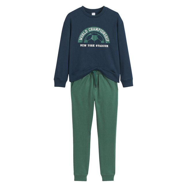 Conjunto de 2 piezas sudadera y pantalón de chándal de felpa verde + azul marino <span itemprop=