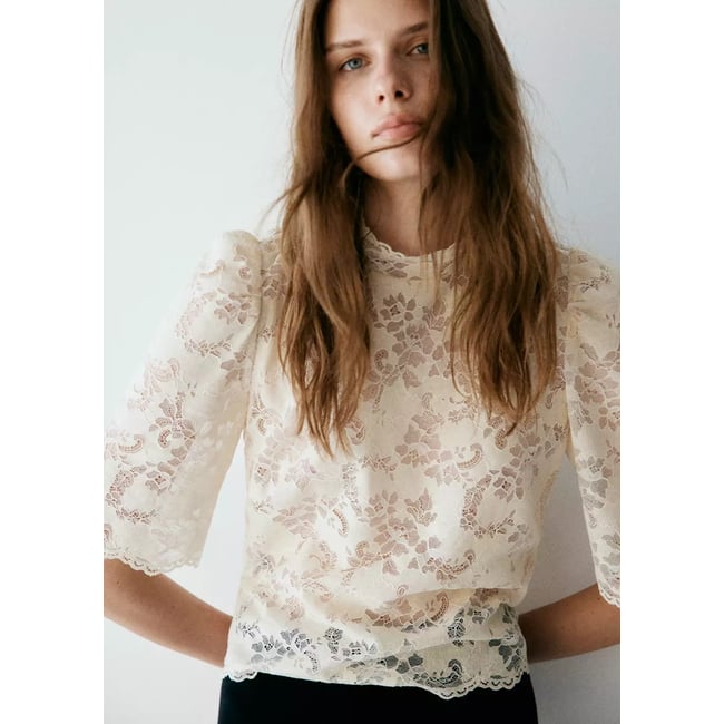 Blouse guipure écru <span itemprop=
