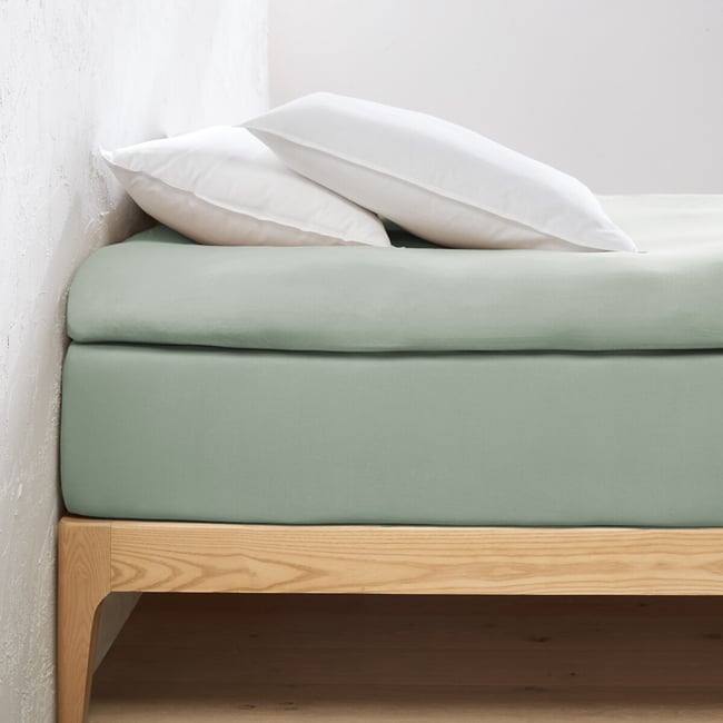 30% Recycled Cotton Jersey Fitted Mattress Topper Sheet, grey-green, LA REDOUTE INTERIEURS