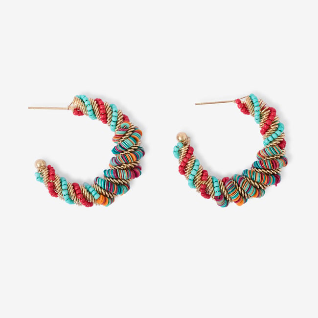Créoles perles et sequins multicolores multicolore <span itemprop=