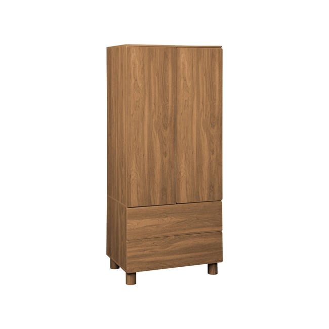 Armoire dressing décor bois 2 portes 2 tiroirs et 1 penderie AYANA Couleur bois de noisetier <span itemprop=
