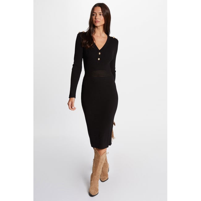 Robe tricot midi ajustée noir <span itemprop=