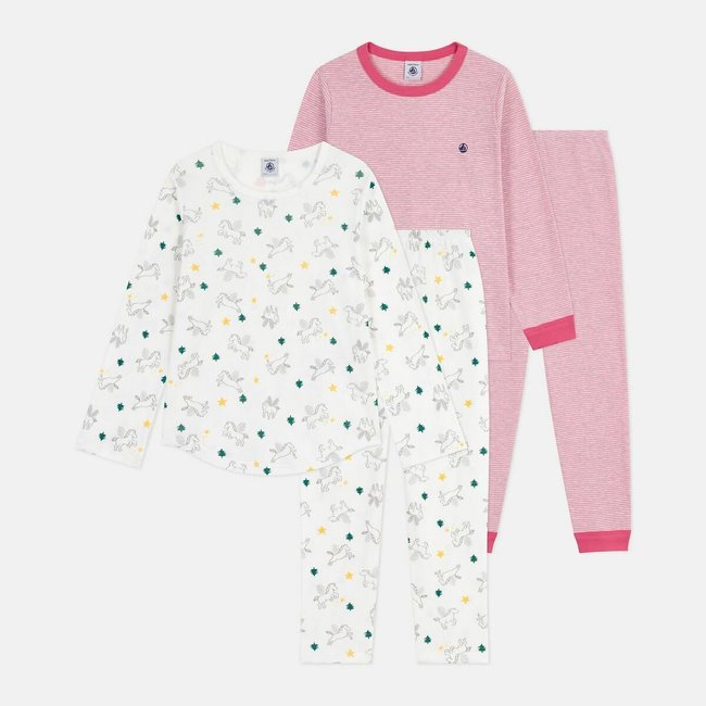Set van kinderpyjama's van bedrukte en gestreepte katoen <span itemprop=
