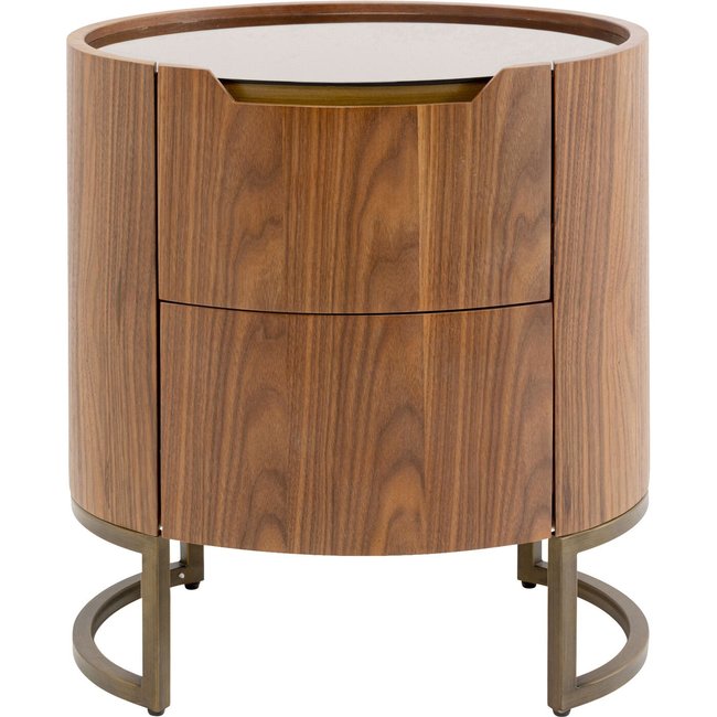 Chevet 2 tiroirs en noyer et verre, GIORGIO Couleur marron <span itemprop=