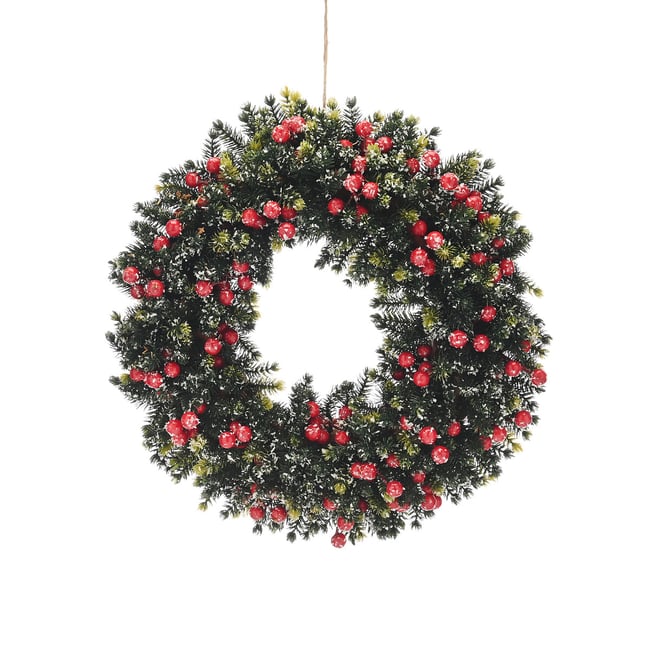 34cm Heritage Noel Green Frosted Wreath, green, SO'HOME