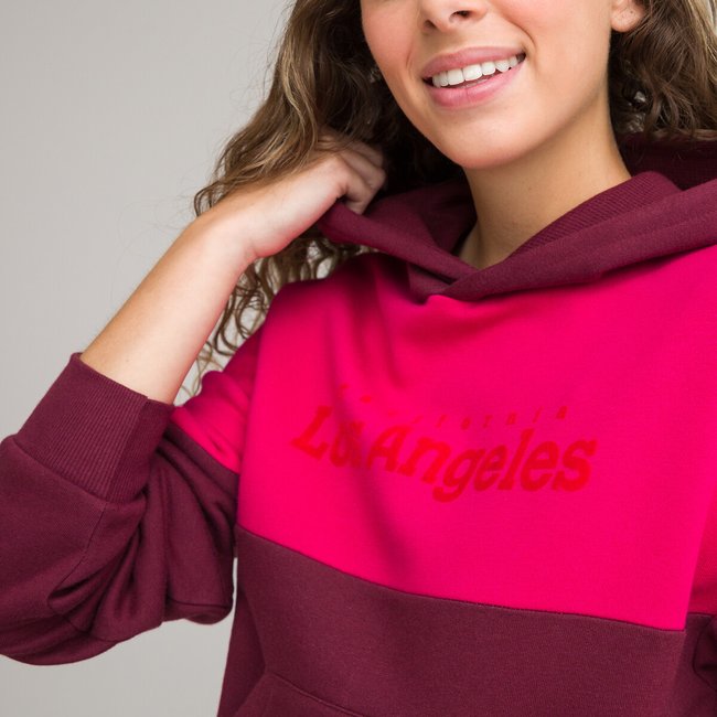 Kapuzensweatshirt, Cropped-Form bordeauxrot/rosa LA REDOUTE COLLECTIONS