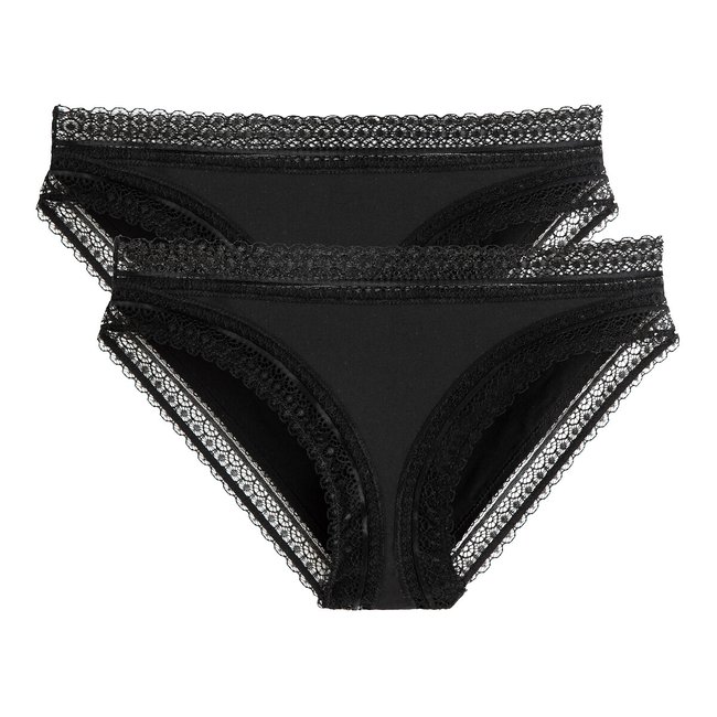 Lot de 2 slips en microfibre, détails dentelle noir LA REDOUTE COLLECTIONS