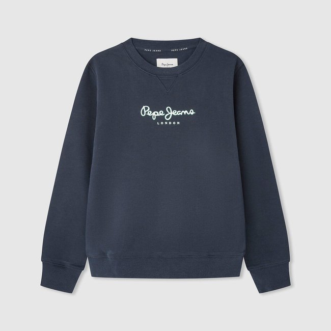 Logo Print Cotton Sweatshirt with Crew Neck, navy blue, PEPE JEANS