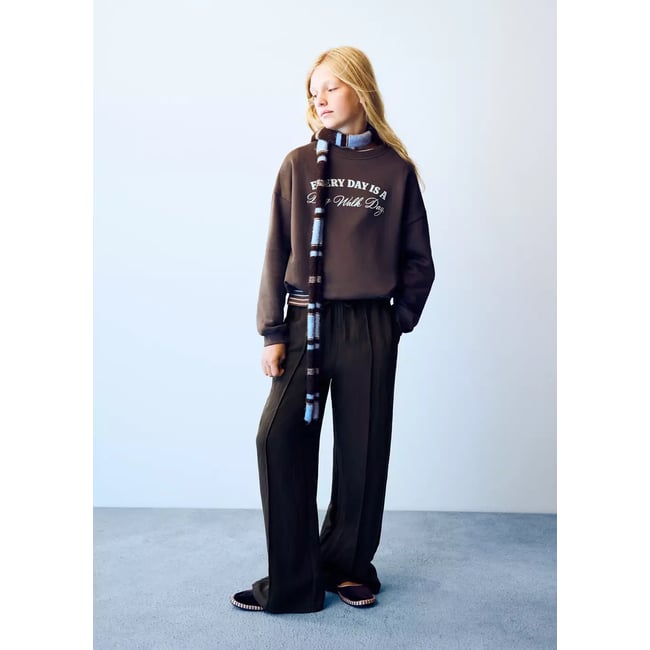 Pantalon droit détail coutures marron <span itemprop=