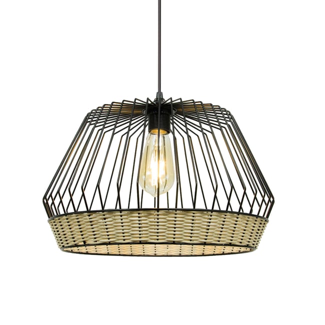 Suspension en métal et rotin tressé, JINTEN Couleur naturel <span itemprop=