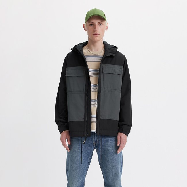 Giubbotto bimateriale con cappuccio nero LEVI'S