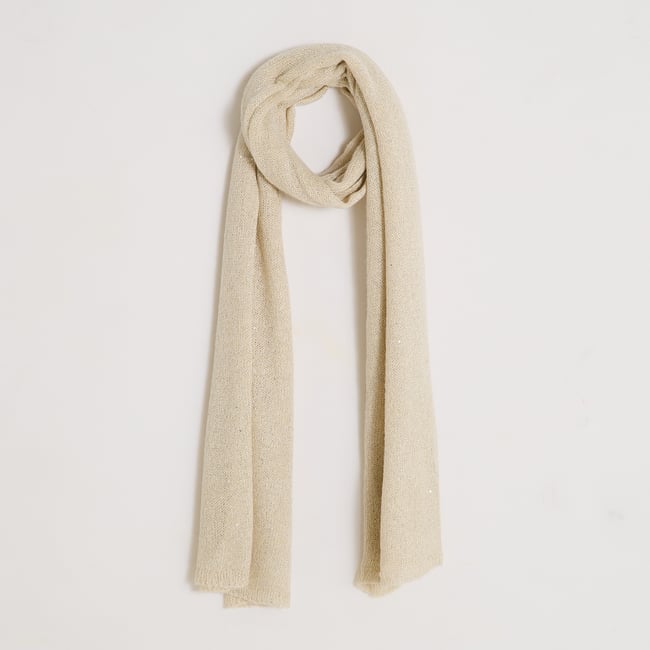 Écharpe longue unie avec sequins blanc cassé ecru <span itemprop=