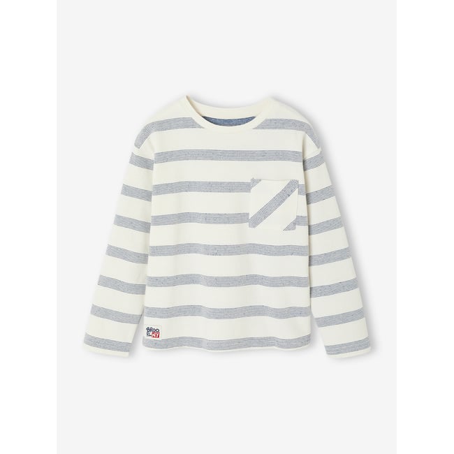 Tee-shirt manches longues effet rayé rayé blanc <span itemprop=