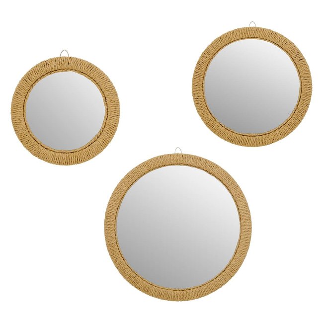 Lot de 3 miroirs ronds en corde TILIA Couleur marron <span itemprop=