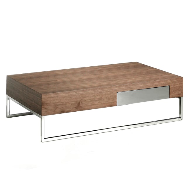 Table basse rectangulaire en noyer et acier chromé Couleur noyer | acier <span itemprop=