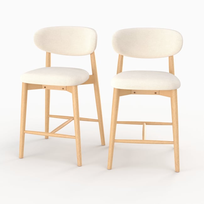 Lot de 2 chaises pour ilot central 64,5 cm en tissu et bois d'hévéa - YUNA Couleur beige <span itemprop=