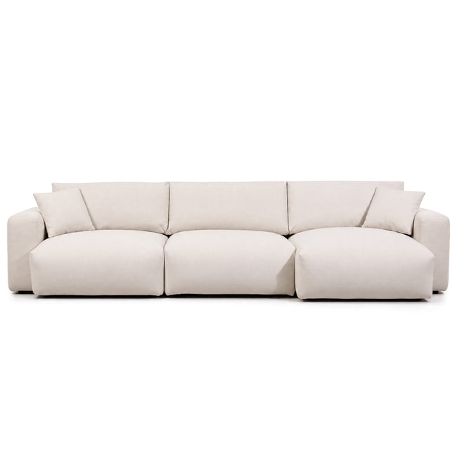 canapé d'angle réversible 5 places en tissu, JULINE Couleur beige <span itemprop=
