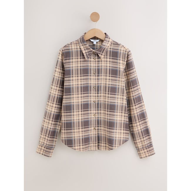 Chemise en velours côtelé à manches longues marron/crème à carreaux <span itemprop=