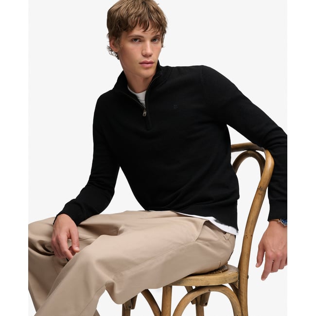 Pull Essential Laine Légère Coupe Ajustée vrai noir <span itemprop=