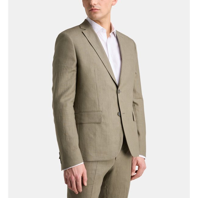 Veste De Costume Cintrée Tinen Lin Fil À Fil kaki <span itemprop=