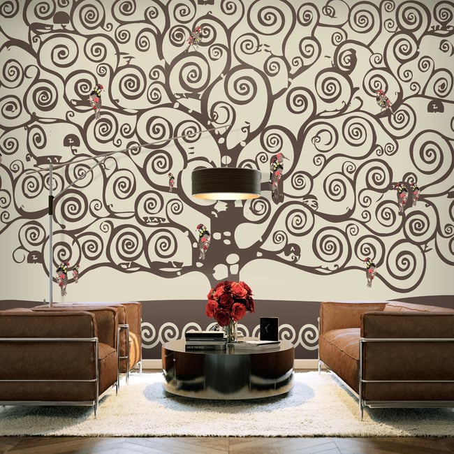 Papier peint intissé panoramique Abstractions Spiral branches Couleur blanc <span itemprop=