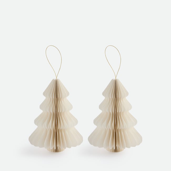 Lot de 2 sapins pliables, hauteur 15 cm, CASPAR Couleur blanc <span itemprop=
