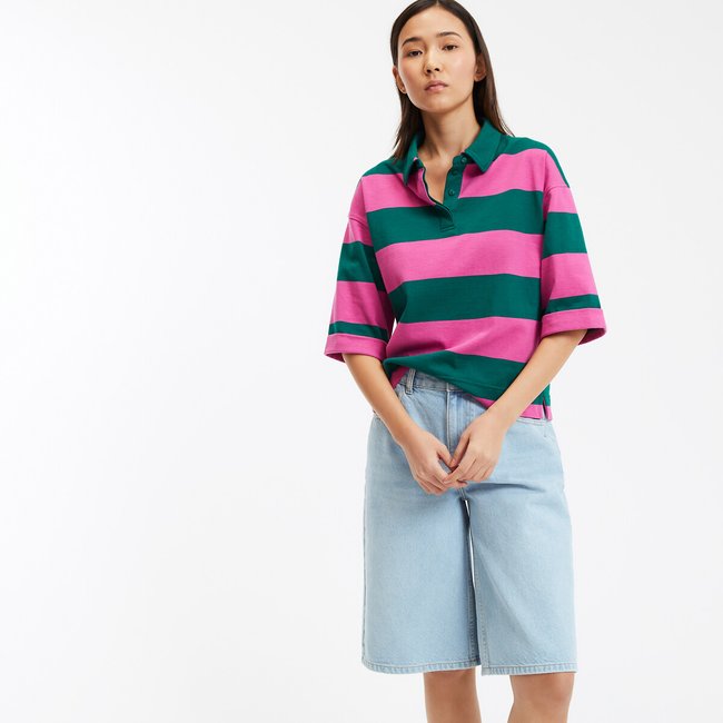 Футболка-поло rayé vert/rose LA REDOUTE COLLECTIONS