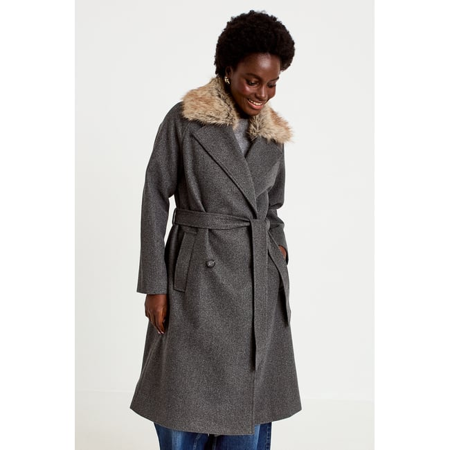 Manteau droit mi-long à manches longues gris <span itemprop=