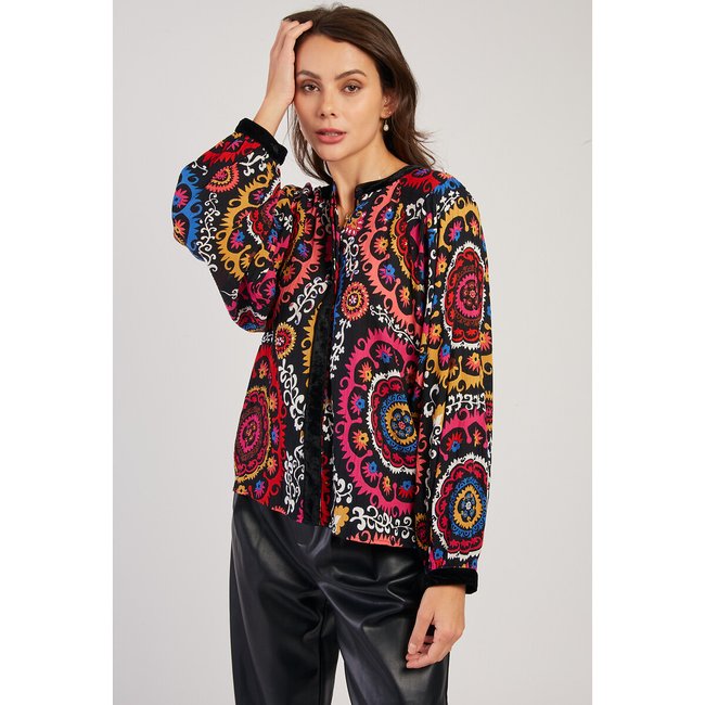Fabia Tribal Print Blouse, black, DERHY