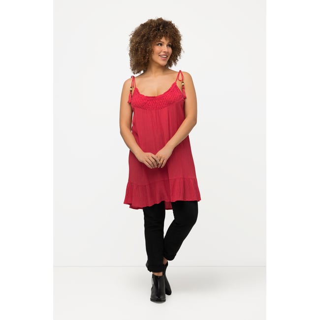 Haut sans manches, silhouette en A. Ruchés framboise <span itemprop=