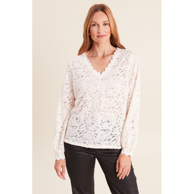 Blouse col v manches longues ecru <span itemprop=