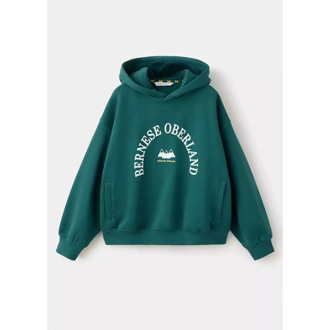 Sweat à capuche en coton inscription imprimée vert billard <span itemprop=
