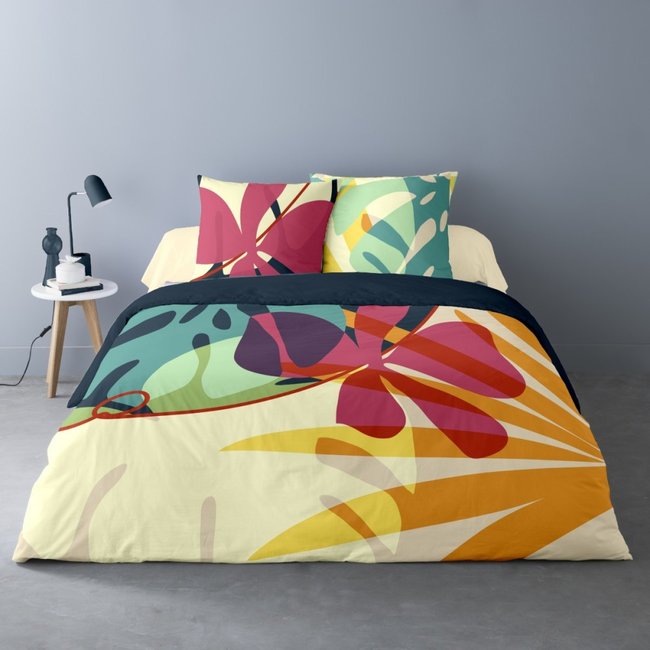 Housse de couette 240x220 LILAS + 2 taies Percale de coton jaune <span itemprop=