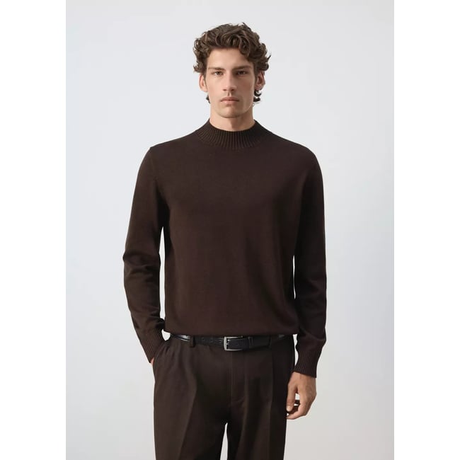 Pull en mélange de coton maille fine chocolat <span itemprop=