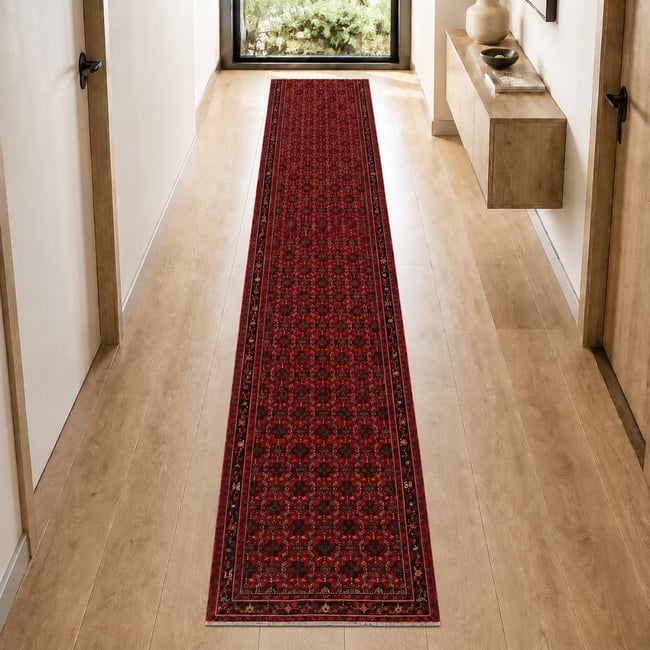 Tapis d'orient, motif traditionnel noué à la main, HAMADAN 180 Couleur rouge, beige, bleu <span itemprop=