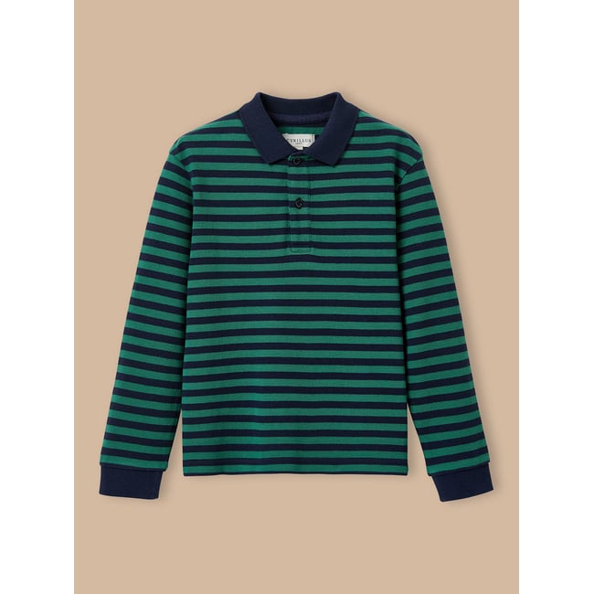 Polo rayé maille piquée rayure verte <span itemprop=