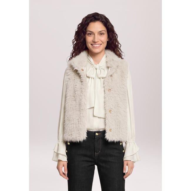 Veste imitation fourrure à poches extérieures gris <span itemprop=