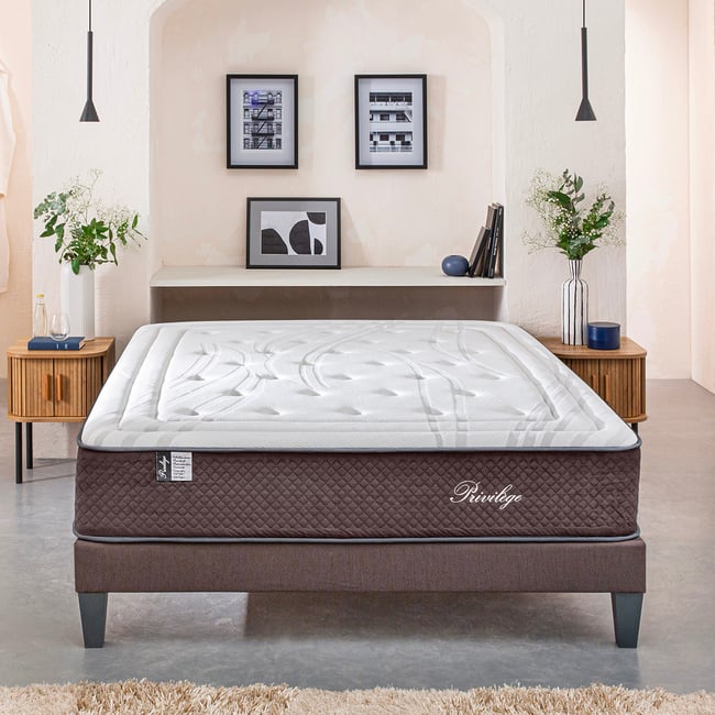 Ensemble Matelas Hybride PRIVILÈGE avec sommier Couleur blanc <span itemprop=