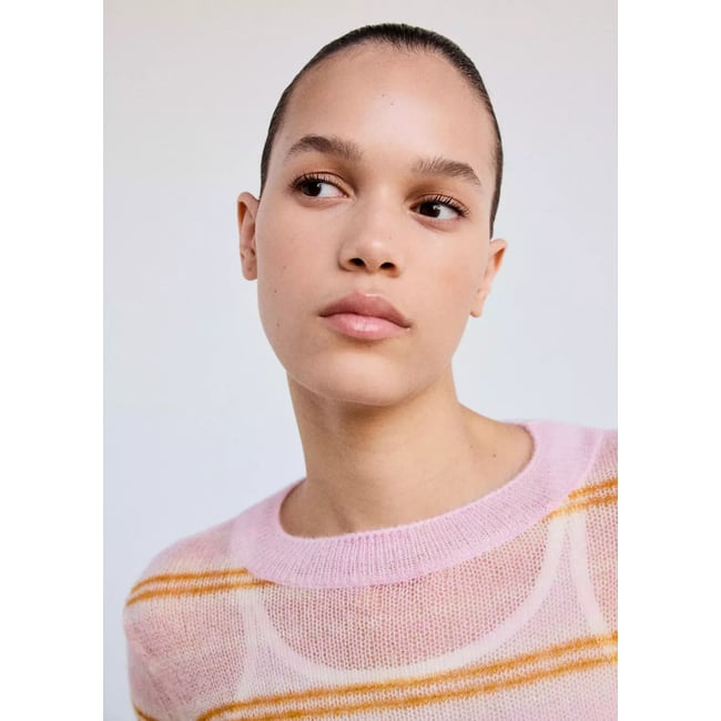 Pull en maille fine à rayures rose pastel <span itemprop=